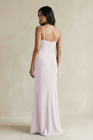 Spaghetti Straps Sheath Stain Bridesmaid Dress With Slit in Dusk - KISS BRIDAL Bridesmaid Dresses