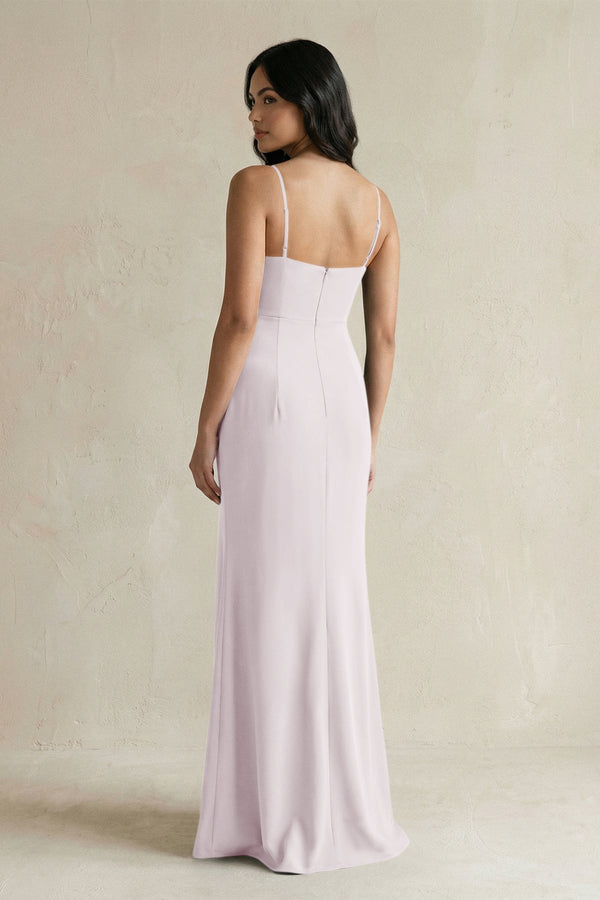 Spaghetti Straps Sheath Stain Bridesmaid Dress With Slit in Dusk - KISS BRIDAL Bridesmaid Dresses