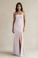 Spaghetti Straps Sheath Stain Bridesmaid Dress With Slit in Dusk - KISS BRIDAL Bridesmaid Dresses