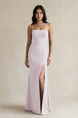 Spaghetti Straps Sheath Stain Bridesmaid Dress With Slit in Dusk - KISS BRIDAL Bridesmaid Dresses