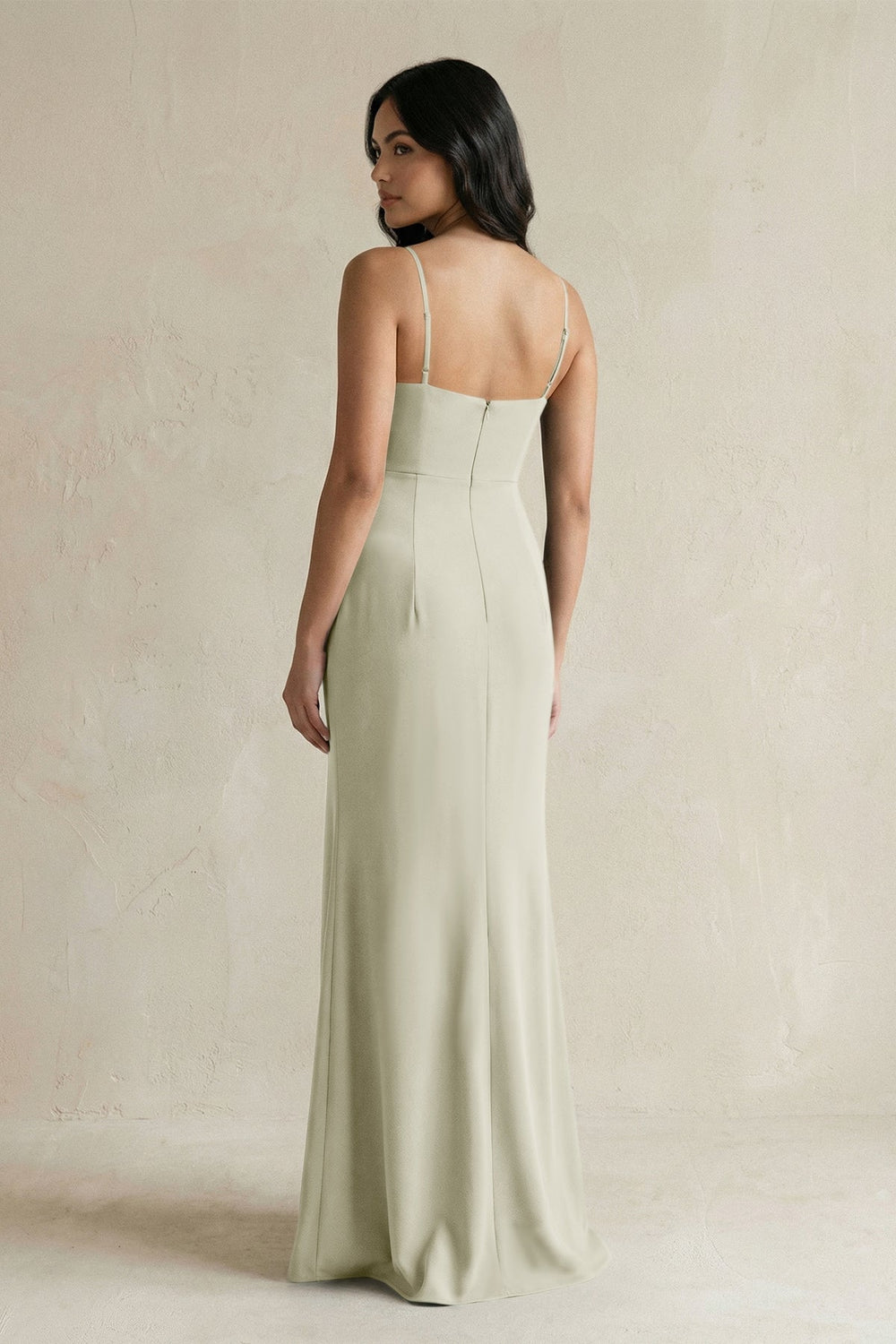 Spaghetti Straps Sheath Stain Bridesmaid Dress With Slit in Frost - KISS BRIDAL Bridesmaid Dresses