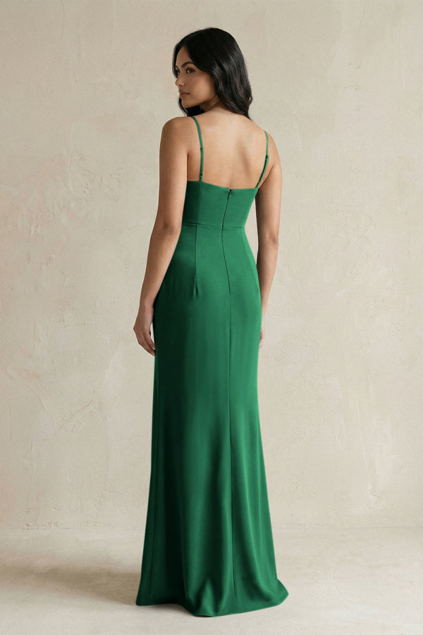 Spaghetti Straps Sheath Stain Bridesmaid Dress With Slit in Green - KISS BRIDAL Bridesmaid Dresses