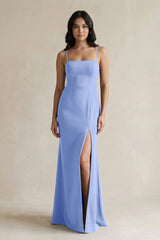 Spaghetti Straps Sheath Stain Bridesmaid Dress With Slit in Ice - KISS BRIDAL Bridesmaid Dresses