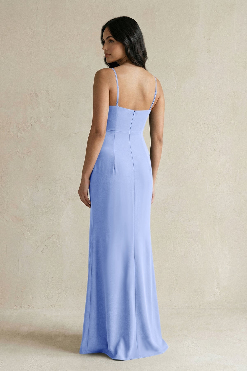 Spaghetti Straps Sheath Stain Bridesmaid Dress With Slit in Ice - KISS BRIDAL Bridesmaid Dresses