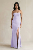 Spaghetti Straps Sheath Stain Bridesmaid Dress With Slit in Lavender - KISS BRIDAL Bridesmaid Dresses