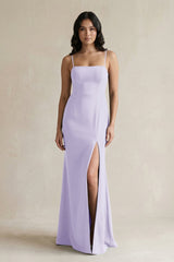 Spaghetti Straps Sheath Stain Bridesmaid Dress With Slit in Lavender - KISS BRIDAL Bridesmaid Dresses