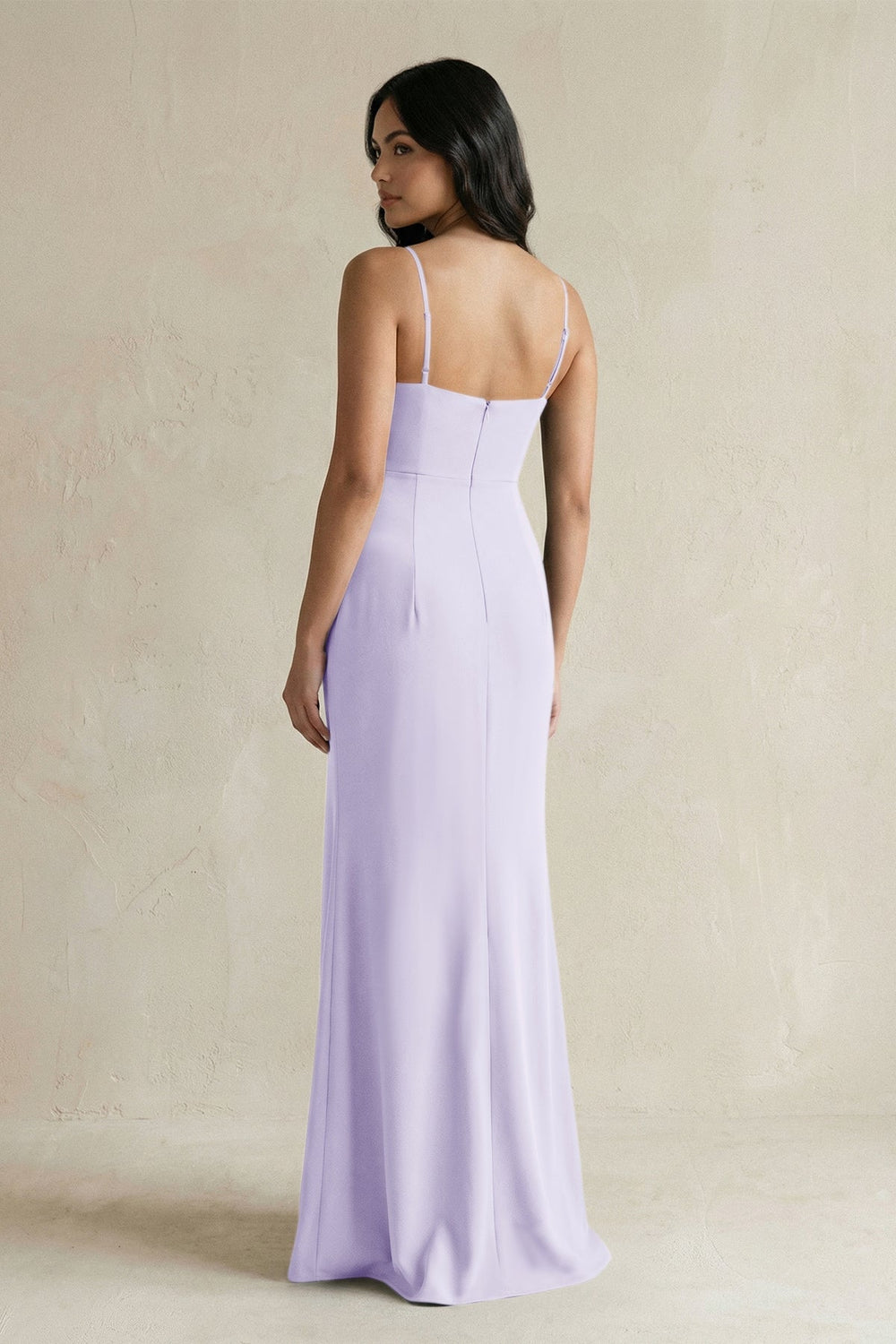 Spaghetti Straps Sheath Stain Bridesmaid Dress With Slit in Lavender - KISS BRIDAL Bridesmaid Dresses