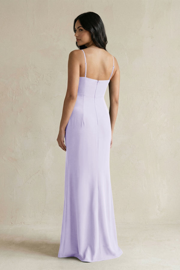Spaghetti Straps Sheath Stain Bridesmaid Dress With Slit in Lavender - KISS BRIDAL Bridesmaid Dresses