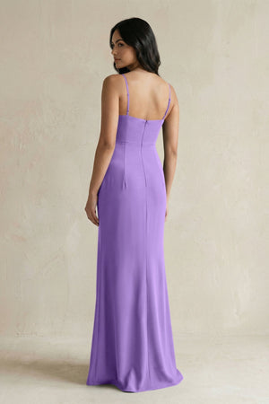 Spaghetti Straps Sheath Stain Bridesmaid Dress With Slit in Lilac - KISS BRIDAL Bridesmaid Dresses