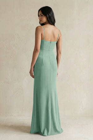 Spaghetti Straps Sheath Stain Bridesmaid Dress With Slit in Mint Green - KISS BRIDAL Bridesmaid Dresses