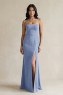 Spaghetti Straps Sheath Stain Bridesmaid Dress With Slit in Mist - KISS BRIDAL Bridesmaid Dresses