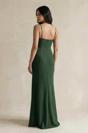 Spaghetti Straps Sheath Stain Bridesmaid Dress With Slit in Moss - KISS BRIDAL Bridesmaid Dresses