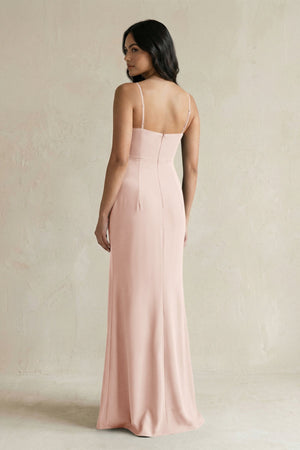 Spaghetti Straps Sheath Stain Bridesmaid Dress With Slit in Pale Blush - KISS BRIDAL Bridesmaid Dresses