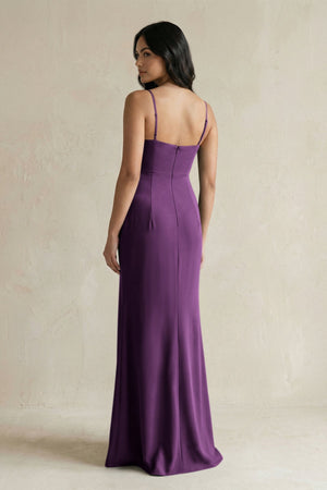 Spaghetti Straps Sheath Stain Bridesmaid Dress With Slit in Plum - KISS BRIDAL Bridesmaid Dresses
