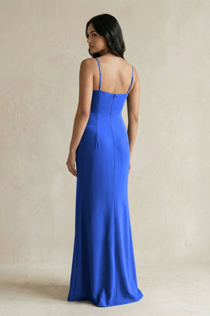 Spaghetti Straps Sheath Stain Bridesmaid Dress With Slit in Royal Blue - KISS BRIDAL Bridesmaid Dresses