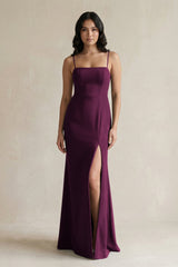 Spaghetti Straps Sheath Stain Bridesmaid Dress With Slit in Sangria - KISS BRIDAL Bridesmaid Dresses