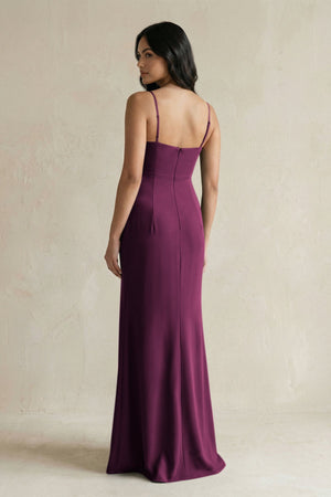 Spaghetti Straps Sheath Stain Bridesmaid Dress With Slit in Sangria - KISS BRIDAL Bridesmaid Dresses