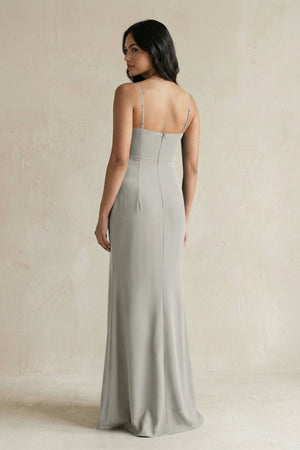 Spaghetti Straps Sheath Stain Bridesmaid Dress With Slit in Silver - KISS BRIDAL Bridesmaid Dresses