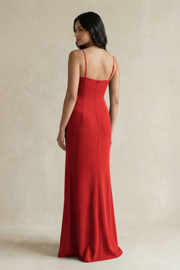Spaghetti Straps Sheath Stain Bridesmaid Dress With Slit in Spice - KISS BRIDAL Bridesmaid Dresses