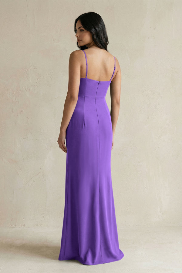 Spaghetti Straps Sheath Stain Bridesmaid Dress With Slit in Tahiti - KISS BRIDAL Bridesmaid Dresses