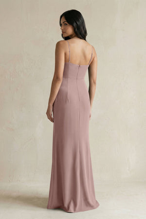 Spaghetti Straps Sheath Stain Bridesmaid Dress With Slit in Toffee - KISS BRIDAL Bridesmaid Dresses