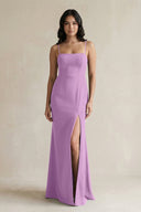 Spaghetti Straps Sheath Stain Bridesmaid Dress With Slit in Vintage Mauve - KISS BRIDAL Bridesmaid Dresses