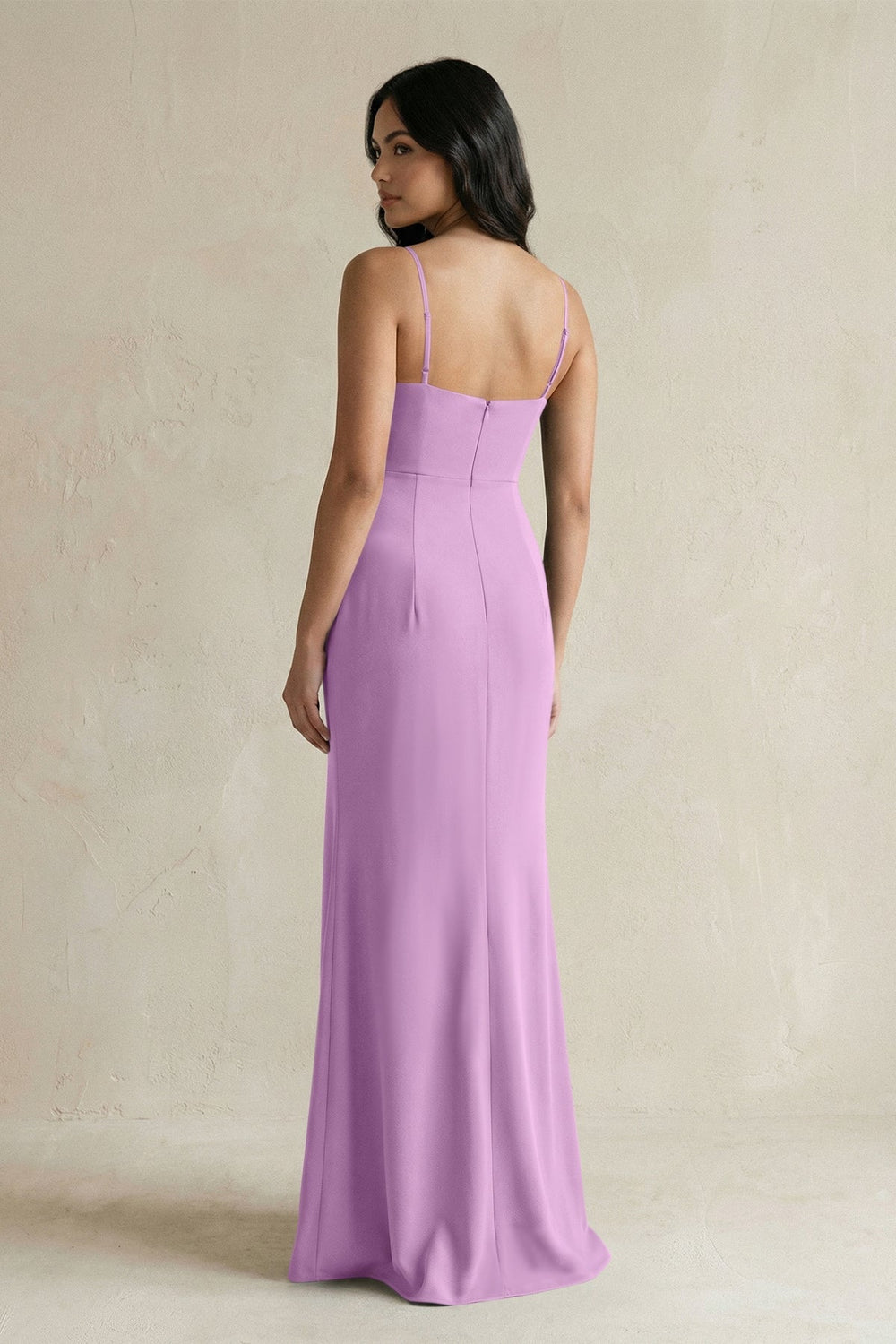 Spaghetti Straps Sheath Stain Bridesmaid Dress With Slit in Vintage Mauve - KISS BRIDAL Bridesmaid Dresses