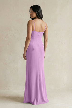 Spaghetti Straps Sheath Stain Bridesmaid Dress With Slit in Vintage Mauve - KISS BRIDAL Bridesmaid Dresses