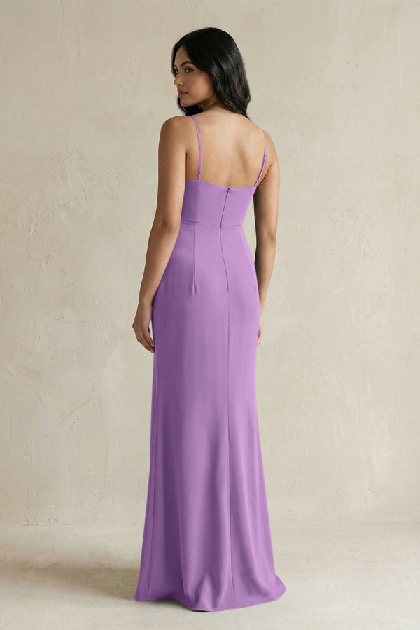 Spaghetti Straps Sheath Stain Bridesmaid Dress With Slit in Wisteria - KISS BRIDAL Bridesmaid Dresses