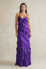 Spaghetti Straps Sheath Stain Ruffled Bridesmaid Dress in Amethyst - KISS BRIDAL Bridesmaid Dresses