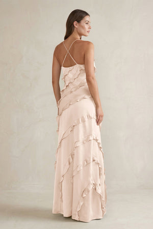 Spaghetti Straps Sheath Stain Ruffled Bridesmaid Dress in Buttercream - KISS BRIDAL Bridesmaid Dresses