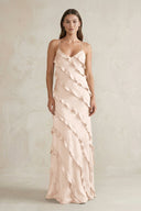 Spaghetti Straps Sheath Stain Ruffled Bridesmaid Dress in Buttercream - KISS BRIDAL Bridesmaid Dresses