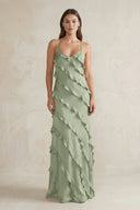 Spaghetti Straps Sheath Stain Ruffled Bridesmaid Dress in Dove Gray - KISS BRIDAL Bridesmaid Dresses
