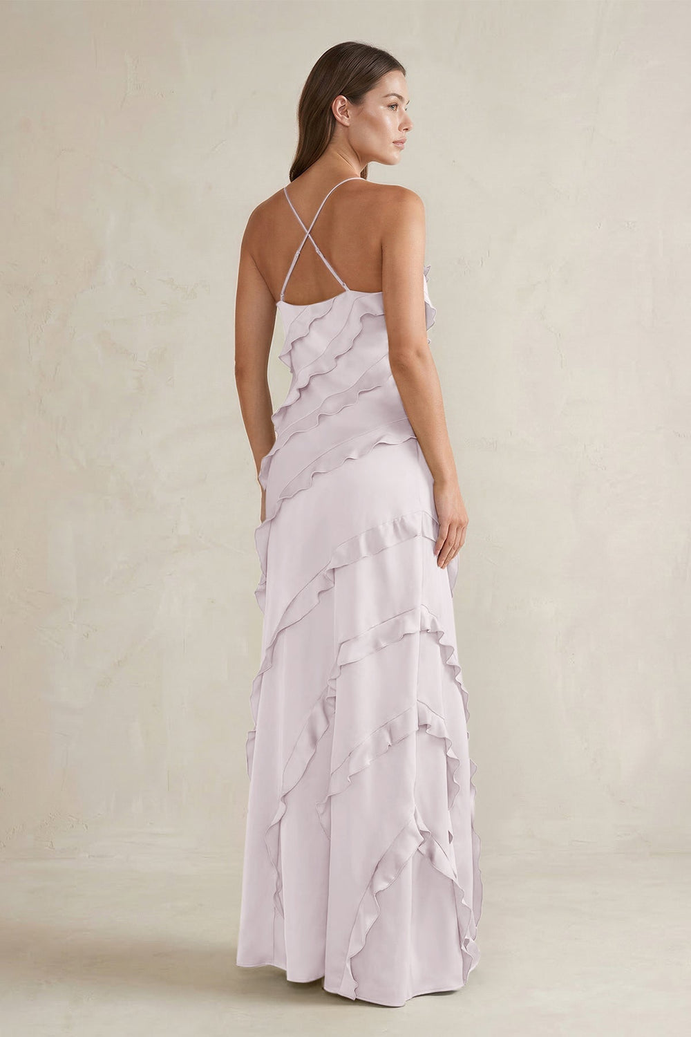 Spaghetti Straps Sheath Stain Ruffled Bridesmaid Dress in Dusk - KISS BRIDAL Bridesmaid Dresses