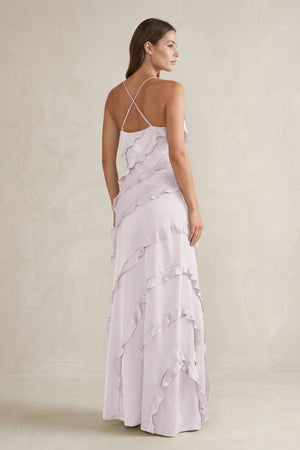 Spaghetti Straps Sheath Stain Ruffled Bridesmaid Dress in Dusk - KISS BRIDAL Bridesmaid Dresses