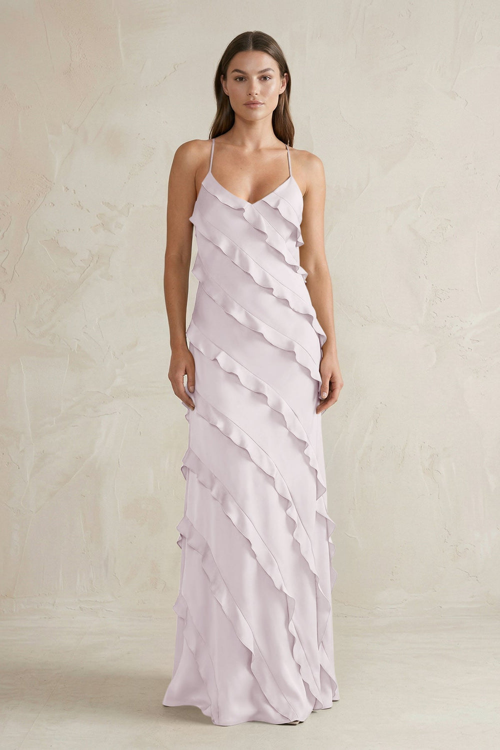 Spaghetti Straps Sheath Stain Ruffled Bridesmaid Dress in Dusk - KISS BRIDAL Bridesmaid Dresses