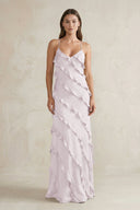 Spaghetti Straps Sheath Stain Ruffled Bridesmaid Dress in Dusk - KISS BRIDAL Bridesmaid Dresses