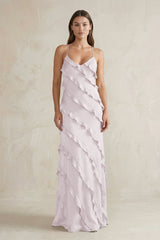 Spaghetti Straps Sheath Stain Ruffled Bridesmaid Dress in Dusk - KISS BRIDAL Bridesmaid Dresses