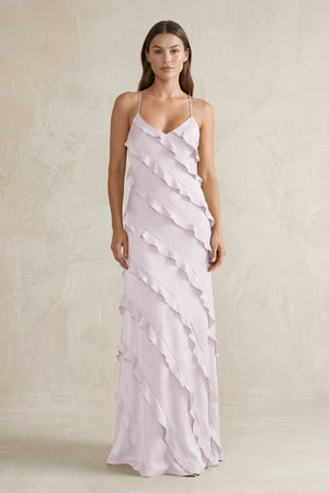 Spaghetti Straps Sheath Stain Ruffled Bridesmaid Dress in Dusk - KISS BRIDAL Bridesmaid Dresses