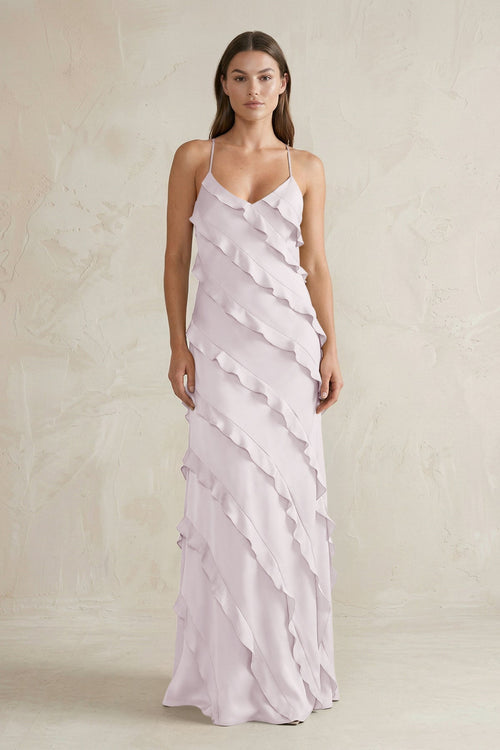 Spaghetti Straps Sheath Stain Ruffled Bridesmaid Dress in Dusk - KISS BRIDAL Bridesmaid Dresses