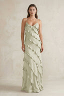 Spaghetti Straps Sheath Stain Ruffled Bridesmaid Dress in Frost - KISS BRIDAL Bridesmaid Dresses