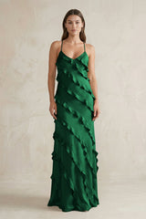 Spaghetti Straps Sheath Stain Ruffled Bridesmaid Dress in Green - KISS BRIDAL Bridesmaid Dresses