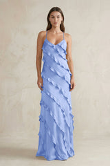 Spaghetti Straps Sheath Stain Ruffled Bridesmaid Dress in Ice - KISS BRIDAL Bridesmaid Dresses