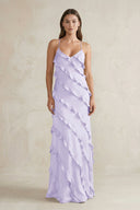 Spaghetti Straps Sheath Stain Ruffled Bridesmaid Dress in Lavender - KISS BRIDAL Bridesmaid Dresses