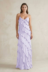 Spaghetti Straps Sheath Stain Ruffled Bridesmaid Dress in Lavender - KISS BRIDAL Bridesmaid Dresses