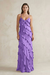 Spaghetti Straps Sheath Stain Ruffled Bridesmaid Dress in Lilac - KISS BRIDAL Bridesmaid Dresses