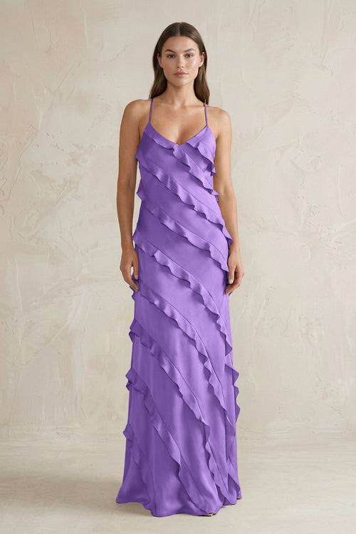 Spaghetti Straps Sheath Stain Ruffled Bridesmaid Dress in Lilac - KISS BRIDAL Bridesmaid Dresses