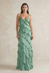 Spaghetti Straps Sheath Stain Ruffled Bridesmaid Dress in Mint Green - KISS BRIDAL Bridesmaid Dresses