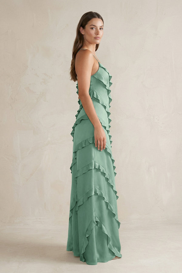 Spaghetti Straps Sheath Stain Ruffled Bridesmaid Dress in Mint Green - KISS BRIDAL Bridesmaid Dresses