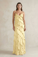 Spaghetti Straps Sheath Stain Ruffled Bridesmaid Dress in Pastel Yellow - KISS BRIDAL Bridesmaid Dresses